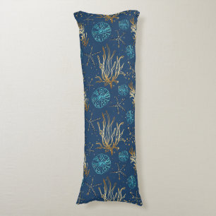 Coussins Longs Golden Starfish & Coral Reef Motif sur Blue