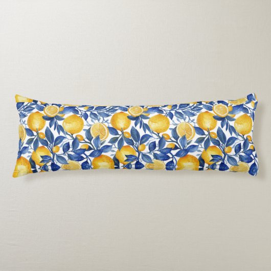 Coussins Longs Gras Bleu Italien Positano Lemon (Devant)
