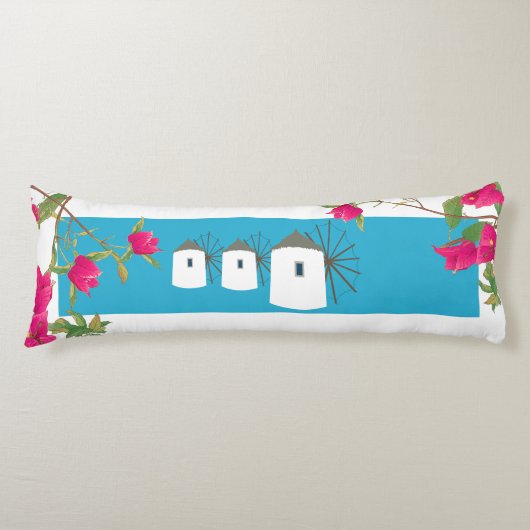 Coussins Longs Grèce Bougainvilliers Ile grecque Moulins à vent (Devant)