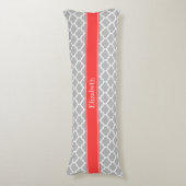 Coussins Longs Gris Blanc Marocain #5 Corail Rouge Nom Monogramme (Devant (Vertical))