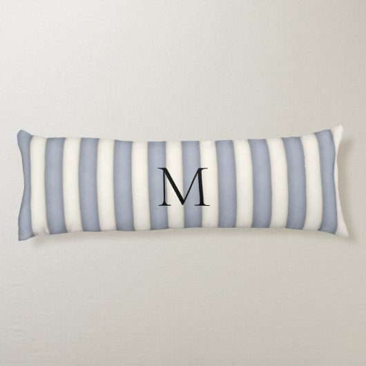 Coussins Longs Gris d'ardoise et rayures blanches anciennes Monog (Dos)