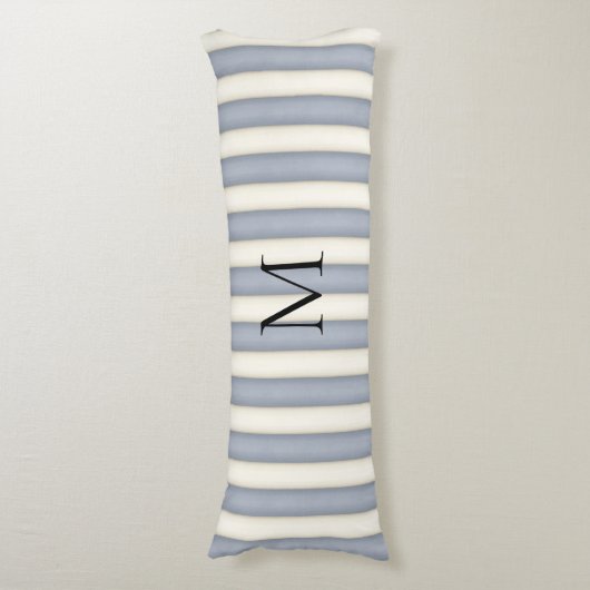 Coussins Longs Gris d'ardoise et rayures blanches anciennes Monog (Devant (Vertical))