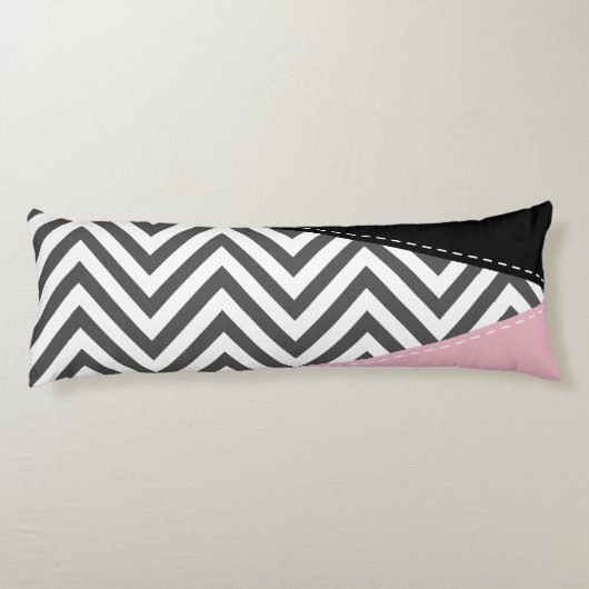 Coussins Longs Gris Zigzag, Gris Chevron, Motif Zigzag, Rose (Dos)