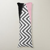 Coussins Longs Gris Zigzag, Gris Chevron, Motif Zigzag, Rose (Devant (Vertical))