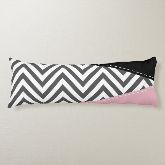 Coussins Longs Gris Zigzag, Gris Chevron, Motif Zigzag, Rose (Devant)