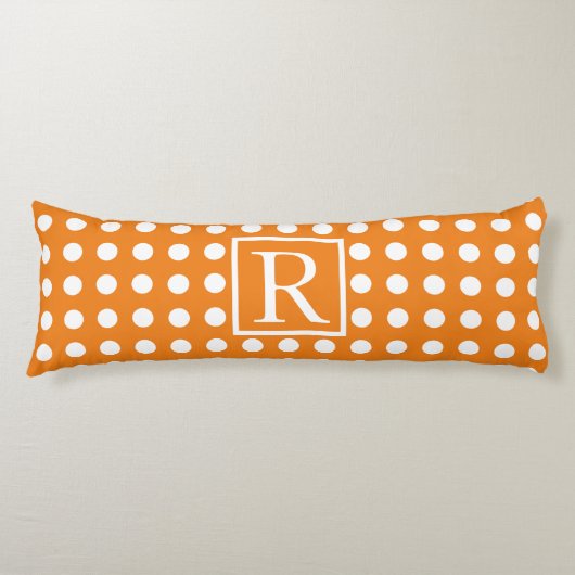 Coussins Longs Gros Pois blancs Orange Monogramme Initiales migno (Devant)