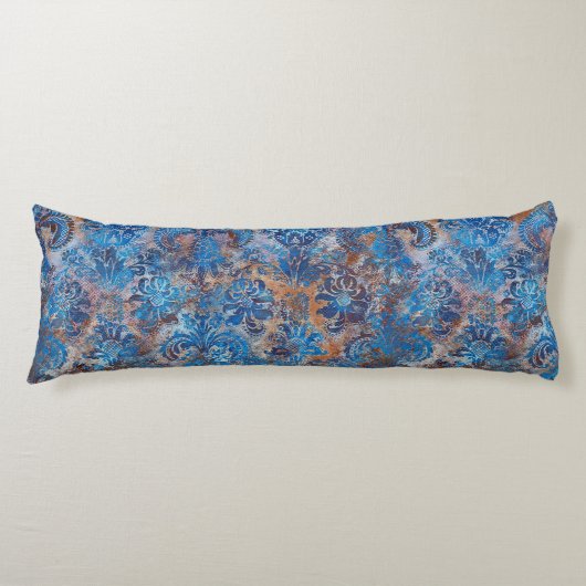 Coussins Longs Grunge Damask Cobalt Blue Rust Orange (Devant)