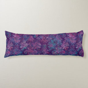 Coussins Longs Grunge Damassé Violet Pourpre Turquoise Rose Chaud