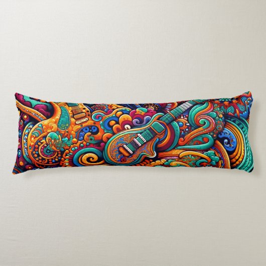 Coussins Longs Guitares en mandala style batik (Devant)