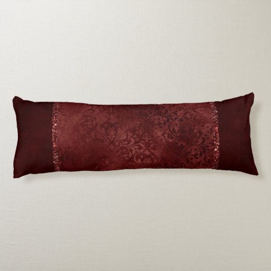 Coussins Longs Henné Romance | Red Satiny Grunge Damask (Dos)