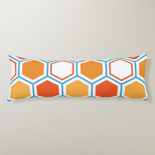 Coussins Longs hexagone en orange, bleu et blanc (Devant)