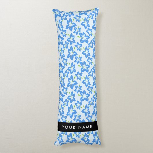 Coussins Longs Hibiscus Bleu, Fleurs Bleues, Votre Nom (Dos (Vertical))