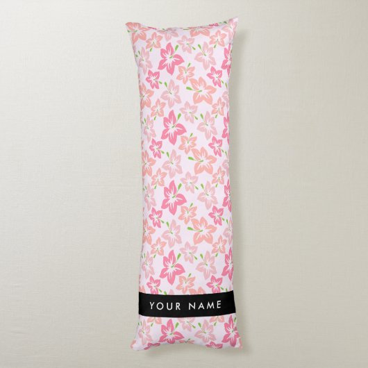 Coussins Longs Hibiscus rose, Fleurs roses, Votre nom (Dos (Vertical))