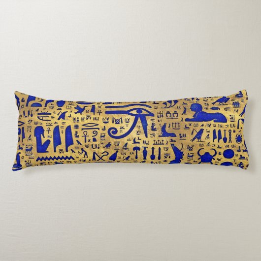 Coussins Longs Hiéroglyphe égyptien Lapis Lazuli et Gold (Devant)