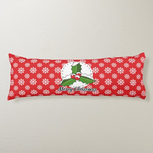 Coussins Longs Holly on Red White Snowflakes (Devant)