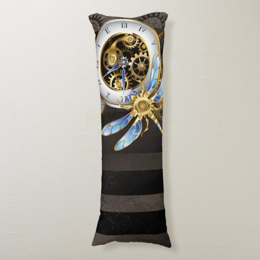 Coussins Longs Horloge à vapeur avec libellule mécanique (Devant (Vertical))