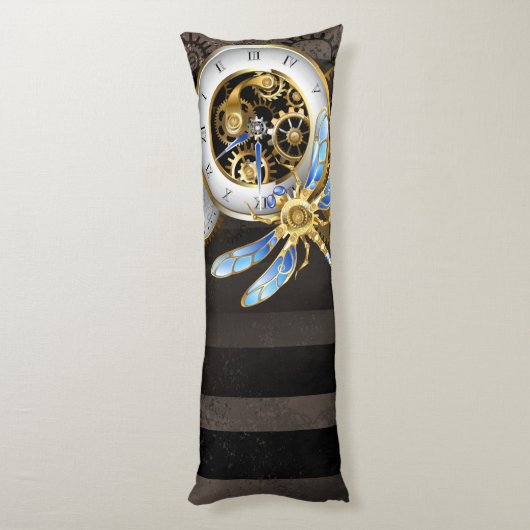 Coussins Longs Horloge à vapeur avec libellule mécanique (Dos (Vertical))