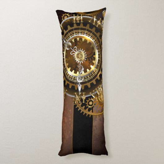 Coussins Longs Horloge Steampunk avec des engrenages anciens (Dos (Vertical))