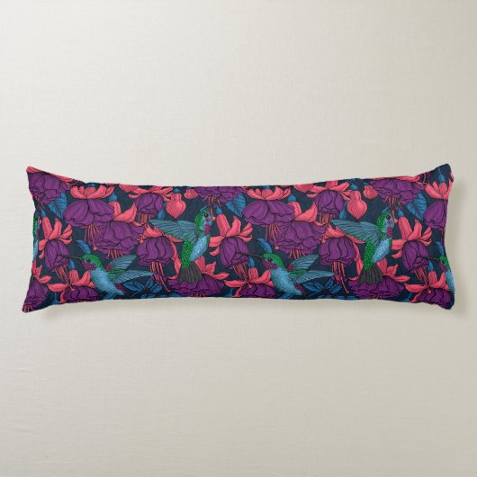 Coussins Longs Hummingbird garden in purple and blue (Devant)