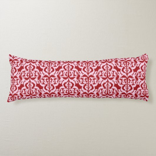 Coussins Longs Ikat Damassé Mauresque - rouge foncé et rose (Devant)