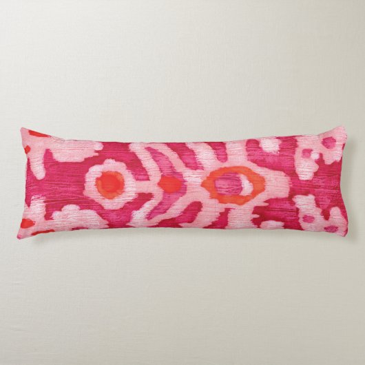 Coussins Longs Ikat de la tribu rose et orange (Devant)