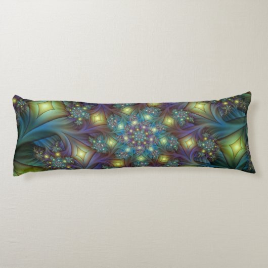 Coussins Longs Illuminé Abstrait brillant Turquoise violet Fracta (Dos)