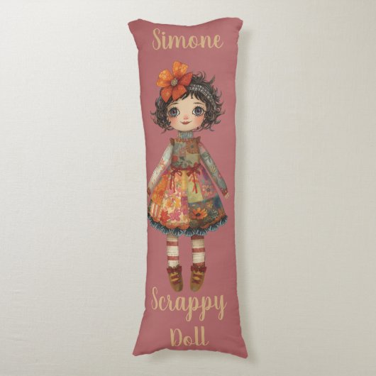 Coussins Longs Illustration de fille en patchwork fantaisiste (devant Vertical)