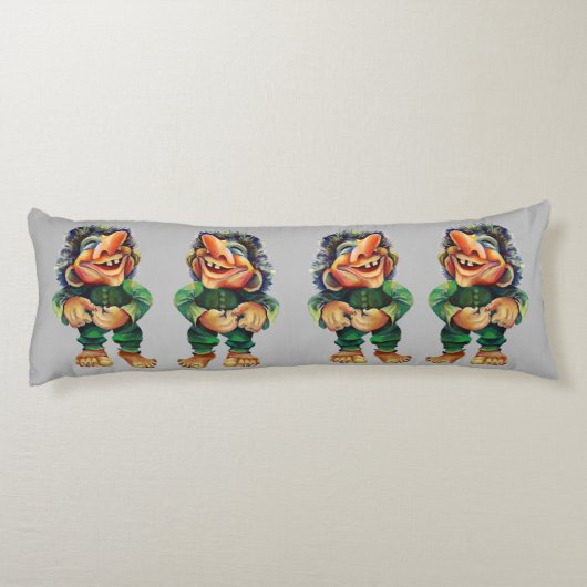 Coussins Longs Illustration de troll drôle scandinave aquarelle (Dos)