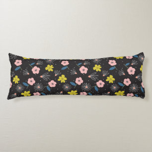 Coussins Longs Illustration simple en noir et rose Modèle floral