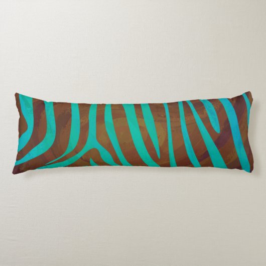 Coussins Longs Impression Brown et Turquoise Zebra (Devant)