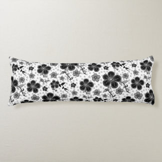 Coussins Longs Impression florale noir et blanc