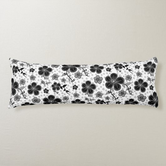 Coussins Longs Impression florale noir et blanc (Devant)