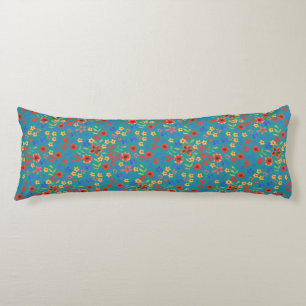 Coussins Longs Impression florale rétro chic sur oreiller Turquoi