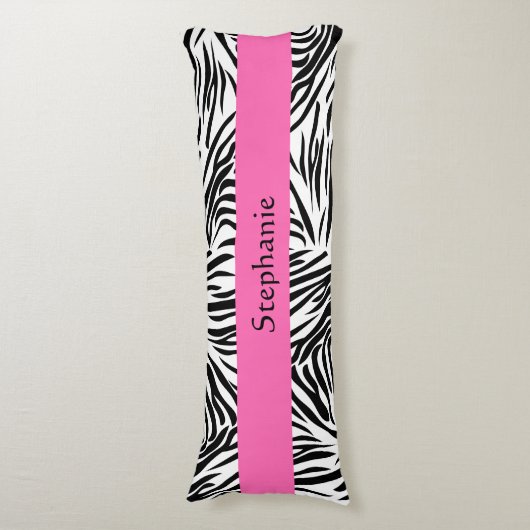 Coussins Longs Impression Zèbre noir et blanc avec rose chaud (Devant (Vertical))