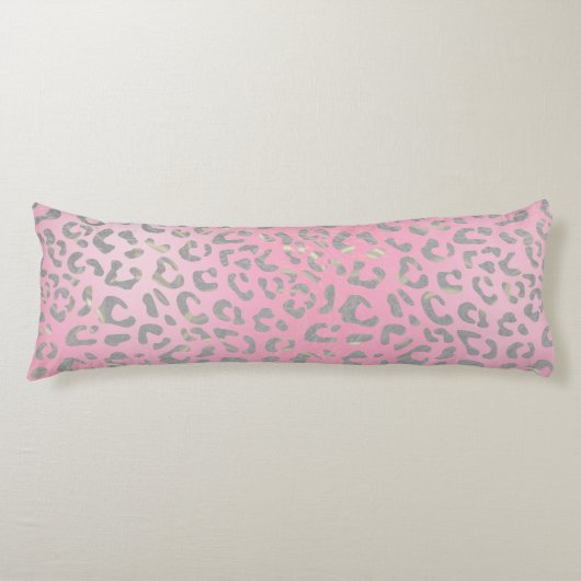 Coussins Longs Imprimé léopard argent rose pastel (Devant)