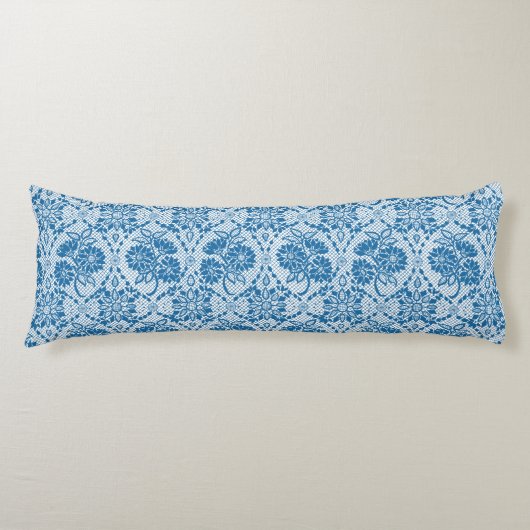 Coussins Longs Indigo Blue Floral Faux Lace Motif (Devant)