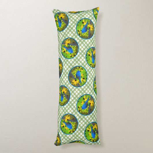 Coussins Longs Indigo Bunting sur la peinture de clôture Oiseaux  (Dos (Vertical))