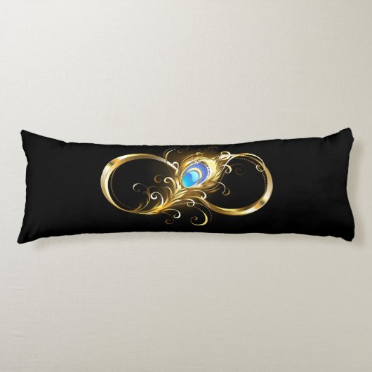 Coussins Longs Infinité avec plume de paon doré (Devant)