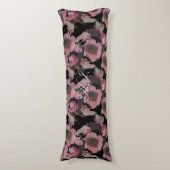 Coussins Longs Initiales Florales Noires Personnalisées Oreiller  (Devant (Vertical))