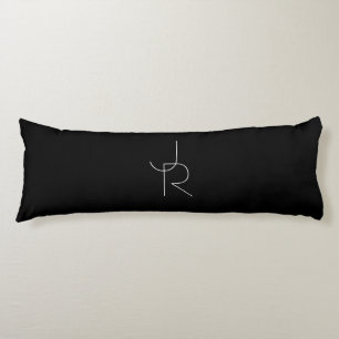 Coussins Longs Initiales superposées Modern 2 Blanc sur Noir