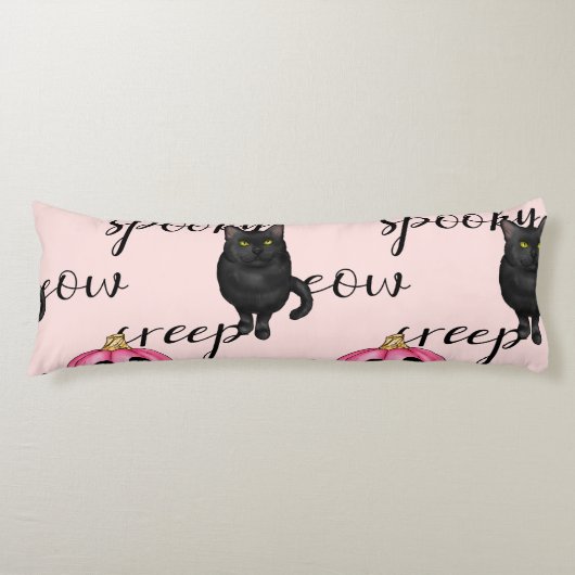 Coussins Longs Jack-O-Lantern rose et chat noir (Devant)