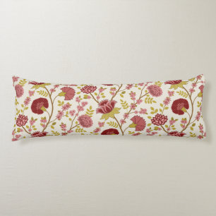 Coussins Longs Jacobean Floral Grand Motif Reds Pinks Gold Creme