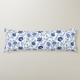 Coussins Longs Jacobean Floral Lg Motif Blues sur blanc