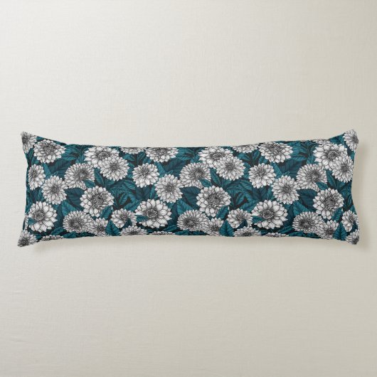 Coussins Longs Jardin blanc Dahlia / feuilles bleus 2 (Devant)