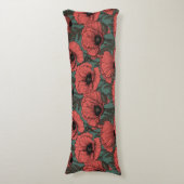 Coussins Longs Jardin de coquelicot dans le corail, brun et vert (Devant (Vertical))