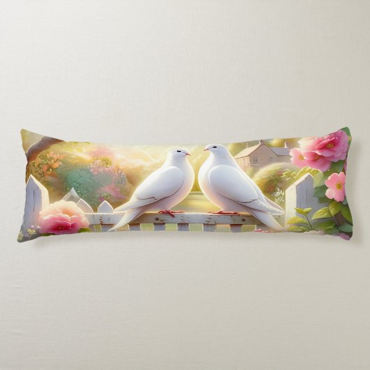 Coussins Longs Jardin de cottage aux colombes blanches (Devant)