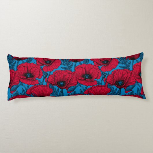 Coussins Longs Jardin de pavot rouge sur bleu (Dos)