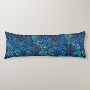 Coussins Longs Jardin succulent en bleu