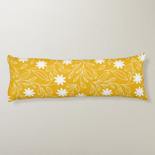 Coussins Longs Jaune de fleurs blanches modernes (Dos)