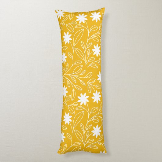 Coussins Longs Jaune de fleurs blanches modernes (Dos (Vertical))